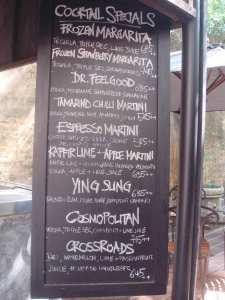 the cocktail menu, handwritten on a blackboard